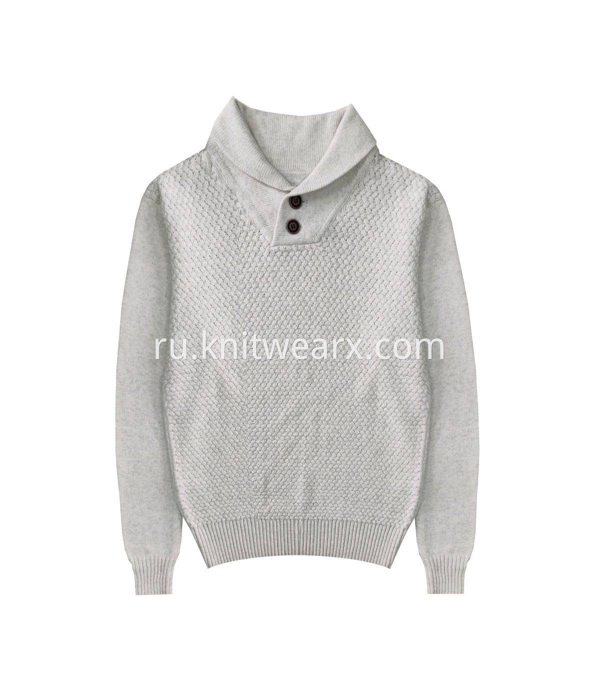 Men's Transferring Stitch Shawl Collar Button Pullover